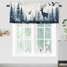 Rustic Deer Thermal Insulated Window Curtain Valance, Forest Tree/Eagle/Elk Silhouette, Rod Pocket, 54x18 in, 1 Panel