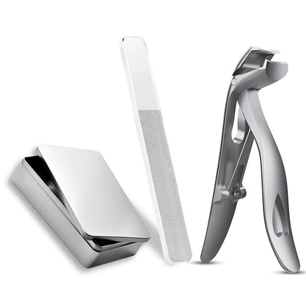 Silver/Black Clipdocmax Toe Nail Clipper For Seniors Â Wide Jaw, Anti-Splash, Slanted Design, Compatible With Sharp Stainless Steel Fingernail Clipper