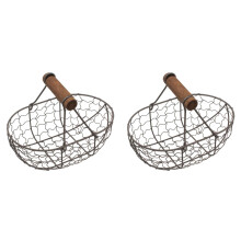 Wire Egg Basket with Wooden Handle – Vintage Farmhouse Rustic Chicken Wire Basket for Eggs, Fruits, Kitchen & Garden – Compatible with Country