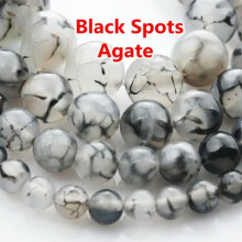 1 Strang runde Naturstein-Edelsteinperlen 4 mm 6 mm 8 mm 10 mm 12 mm - Schwarze Flecken Achat - 8 mm (44–45 Stück)