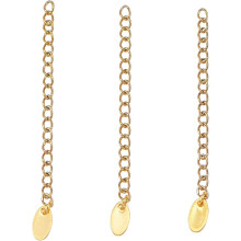 50Pcs Stainless Steels Golden Adjustable Chain Extender Curb Chain with Oval Charms for Necklace Jewelry Making
