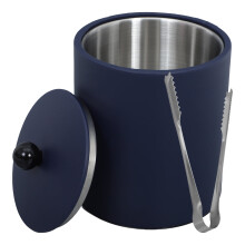 Cubitera de acero inoxidable azul marino con tapa para uso en bares. Capacidad para cubitos de hielo y bebidas.