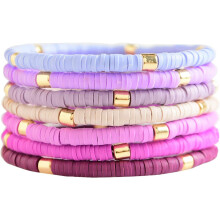 Surfer Heishi Clay Bead Bracelets for Women Bohemian Stackable Gold Beaded Stretch Bracelets Elastic Layering Friendship Bracelets Set Boho Jewelry