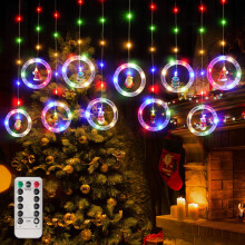 Vhalis Christmas String Lights, 9.8ft LED Multicolor Santa Ring Curtain Lights with Remote, 8 Modes, Battery Powered, Waterproof, Compatible with