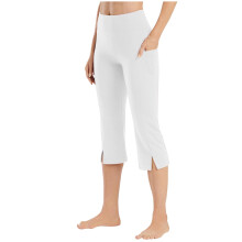 Women's High Waist Stretch Capri Pants Solid Color Straight