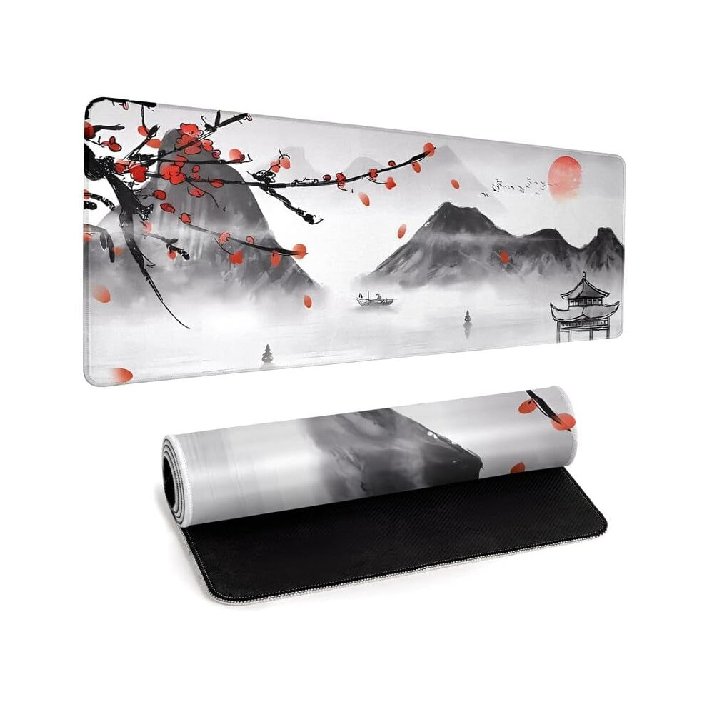 Japanese Sea Wave Gaming Mouse Pad Large Anime Mousepad Extended Mouse Mat 31.5''X11.8'' 3Mm Thick Non-Slip Rubber Base Big Desk Pad For Office Black 9097180810124