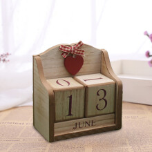 Vintage Wooden Desktop Perpetual Calendar, Reusable Month/Date Blocks for Office/Home, Brown, 5.71x3.15x5.91in