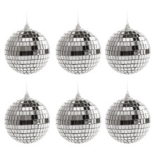 Christmas Hanging Mini Disco Ball Ornaments, 4cm Silver Reflective Disco Balls for Christmas Tree Holiday Party Wedding Supplies (6PCS)
