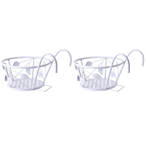 2Pcs White Iron Railing Bonsai Rack Durable Wall Hanging Flower Holder 1