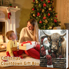Christmas Highland Cow Advent Calendar, Christmas Advent Calendar Hanging Ornament Blind Box, 2D Acrylic Highland Cow