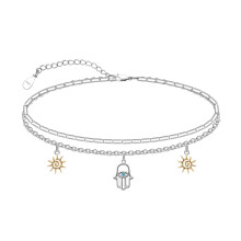 925 Sterling Silver Hamsa Hand Evil Eye Ankle Bracelet for Women – Lightweight & Comfortable