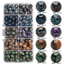 200 kpl 10 väriä sekoitettu 8 mm:n rätisevät lasihelmet helmikoristeluun - 7 kpl