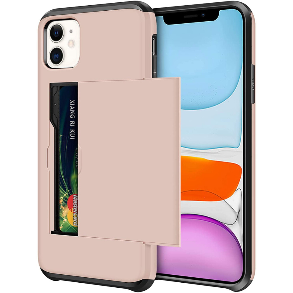 Light Iphone 11 Case With Card Holder, Dual-Layer Shockproof Wallet Case Â Compatible With Iphone 11 (6.1") Pink 9132278008363