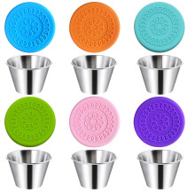 Gobelet à condiments en acier inoxydable avec couvercle et housse en silicone pour boîte à bento – 1 pièce, compatible avec les boîtes à bento