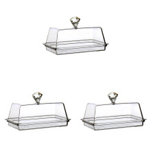 Glass Butter Dish Transparent Butter Holder Clear Butter Dish Box Reusable Butter Dish with Lid for Kitchen with Lid Handle Cover 3PCS