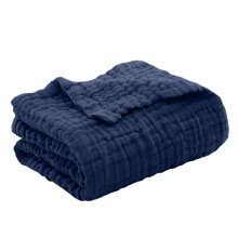 Trendy Plain Waffle Weave Throw Blanket, Soft & Skin-Friendly, Lightweight, Breathable, Easy Clean, Dark Blue, 59.06"x78.74"