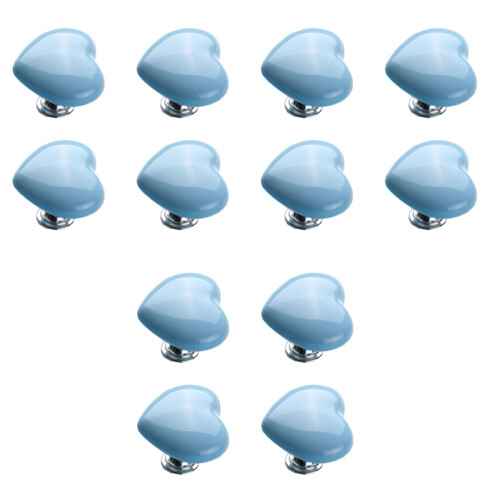 12Pcs Blue Ceramic Door Knobs Heart Shape Furniture Pulls for Home Use 2