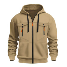 Men's Full Zip Hoodie Polyester Khaki L