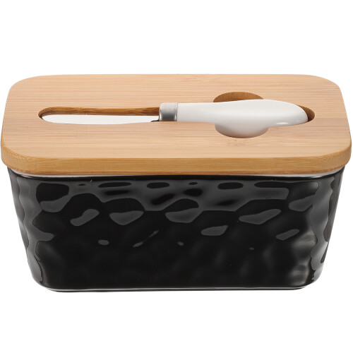 2Sets Convenient Black Butter Holder Ceramic Butter Storage Container 1