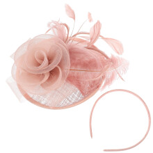 Fascinator Hair Accessory for Women Tea Party Pink Plume and Mesh Fabric Lightweight Design