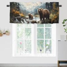 Forest Bear Printed Window Valance Curtains, 54x18 in, Rod Pocket, Compatible with Misty Mountains Jungle River Theme