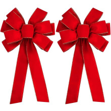 Red Velvet Christmas Bow with Gold Edge 20 inch 2 pcs