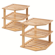 Bamboo Corner Shelf 3 Tier, Dish Drying Rack & Plate Organizer, Multipurpose Spice Rack for Countertop Cabinet, Space Saving Kitchen Storage Holder