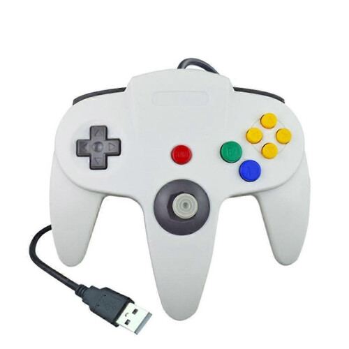 (White) USB N64 Controller, Wired PC Gamepad for Windows, Compatible with N64 Emulators, Retro Gaming Controller