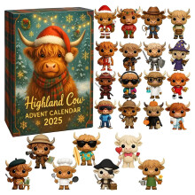 Cow Lovers Highland Cow Advent Calendar 2025 24 Days Countdown Ornaments for Christmas Tree Home Decor Holiday