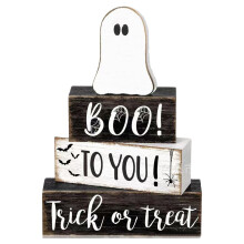 4-teiliges Halloween-Kaffee-Geister-Ornament-Set im Landhausstil | Dekoratives Holztablett für Küche und saisonale Dekoration | Passend zum