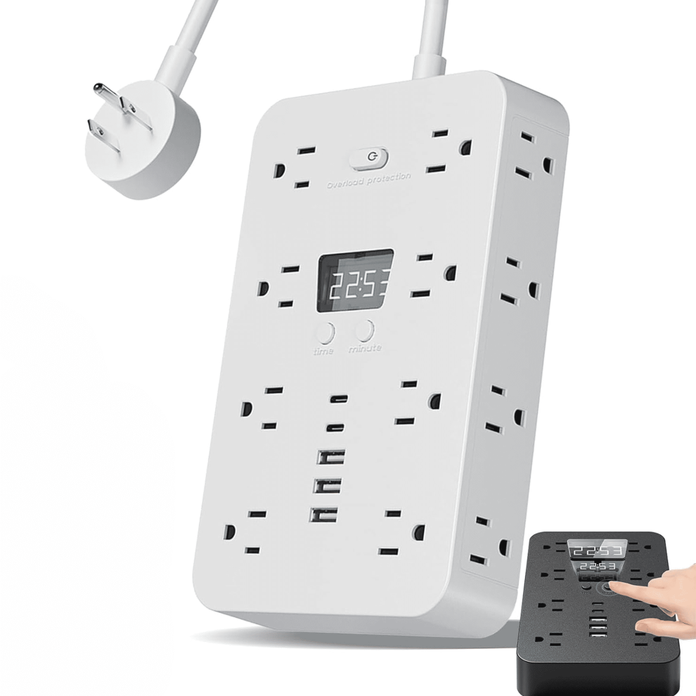 16-In-1 Power Strip W/ Surge Protection, 16 Outlets, 3 Usb + 2 Usb-C, Etl Listed, Digital Clock, FireproofâCompatible With Home & Office 9341593620192