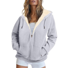 Dames hoodie van fleece met trekkoord en ritssluiting, casual jasje met lange mouwen, herfstkleding, trui met zakken