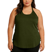 Canotta da donna verde militare con scollo all'americana, taglie forti S-XXL, top casual per allenamento e yoga, morbido poliestere ed elastan,