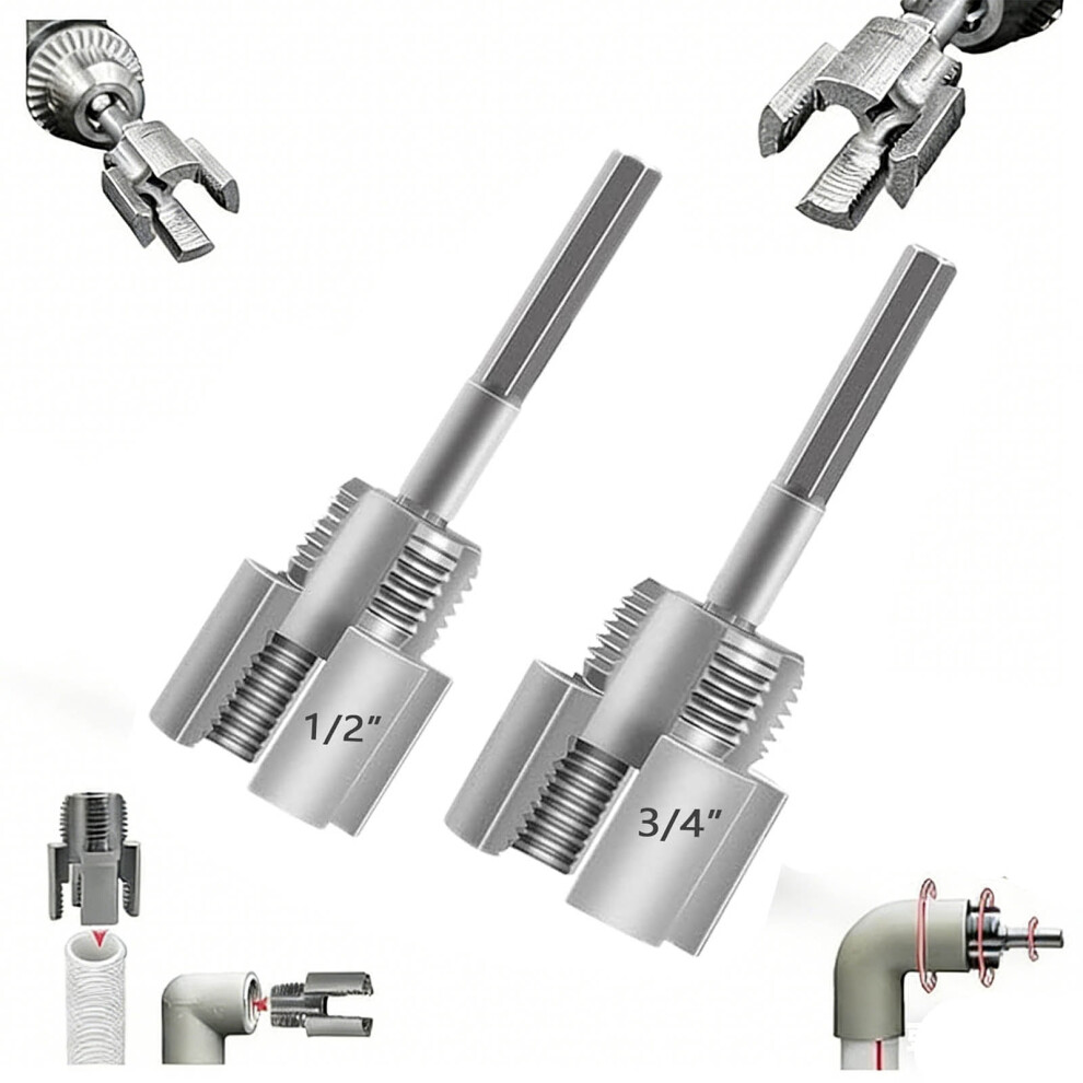 Integrated Internal & External Pipe Threading Tool, Electric Drill Compatible With 1/2'' & 3/4'' Dies For Pipe Thread Cutting And Rethreading 9165521771202
