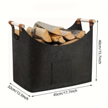 1pc Extra Large Foldable Felt Firewood Basket, Heavy Duty with Reinforced Handles - Multi-use Storage - Dark Grey