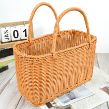 Plastic Wicker Shopping Basket with Handle – Picnic, Wedding & Gifting Use – Rustic Imitation Rattan Harvest Basket