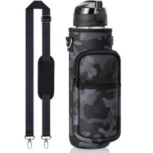 Botella de agua deportiva a prueba de fugas de 946 ml (32 oz) sin BPA con pajita, funda aislante de neopreno y diseño motivacional. Compatible con