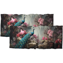Peacock Thermal Insulated Window Valance – Elegant Animal & Flower Retro Asian Art, Rod Pocket, 54x18 in, 2 Panel