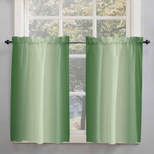 Forest Green Ombre Curtains 42"x54", Rustic Gradient Rod Pocket Drapes for Kitchen, Bedroom, Living Room – 2 Panels