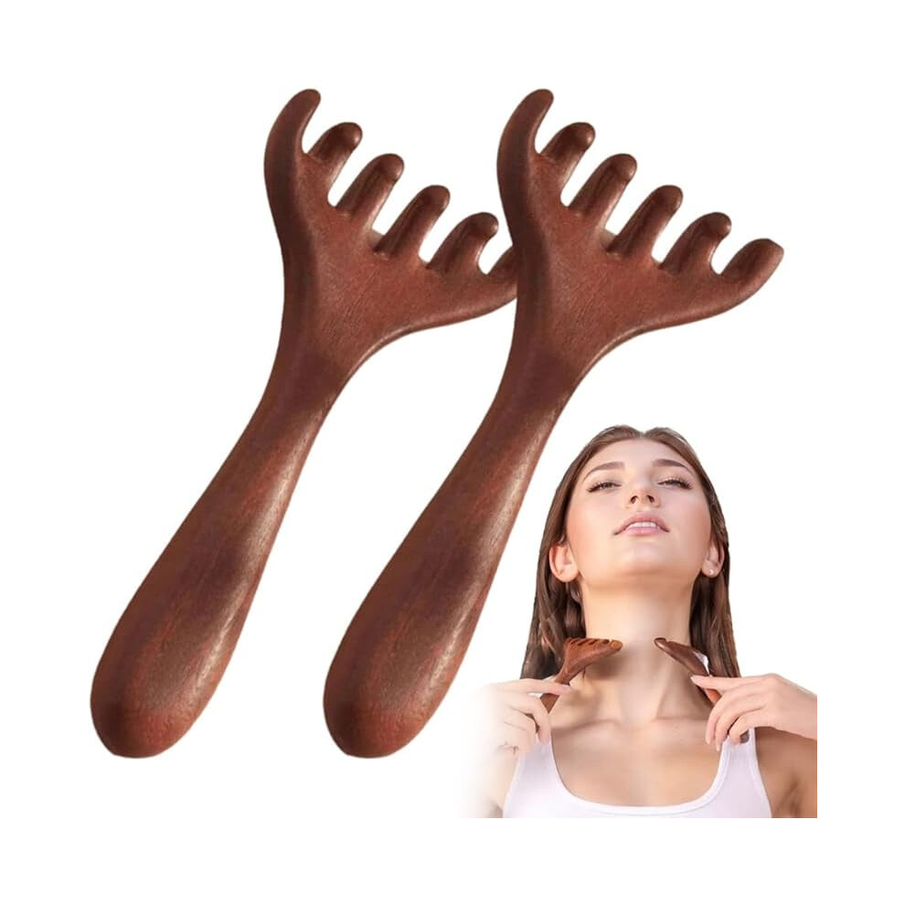 Six-Claw Meridian Massage Comb, Wooden Broad Tooth Scalp Massager for Head, Eyes, Face, Neck & Shoulders â Dark Brown, 3pcs
