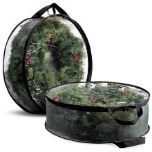 Christmas Wreath Storage Bag – Double-Layer PE, Zipper Closure, Dust & Water Resistant, Carry Handle, Compatible with Standard Wreaths