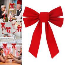 Big Red Velvet Christmas Bow 10.6 x 9 in Gold Trimmed