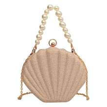 Shell-shaped evening bag for women with beaded chain