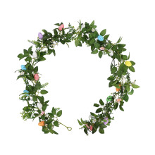 Guirnalda de huevos de Pascua con diseño de enredaderas y hojas verdes primaverales para decoración de interiores y exteriores (patio, porche y