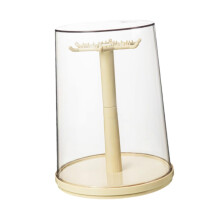 Clear Figure Display Case with Rotating Base, 360 Rotating Doll Storage Box Desktop Showcase for Collectibles Toys Jewelry, Manual Version, Beige