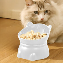 Large Capacity Elevated Cat Food & Water Bowl Set, White Non-Slip Plastic, Neck-Friendly Design – Compatible with Indoor Cats & Small/Medium Dogs