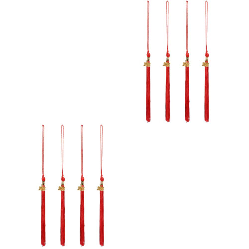 8Pcs Red Graduation Cap Tassels Polyester Decorative Fringe Pendants 2
