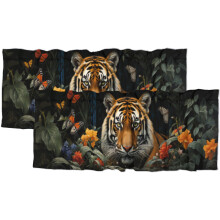 Tiger Valance Curtain Green Palm Jungle Butterflies Design