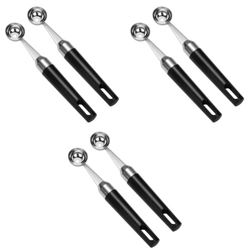 6Pcs Black Ice Cream and Fruit Digging Spoons Easy Storage Handle 2