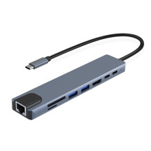 Eight In One Type C Hub With Hdmi 4K Pd Charging And Rj45 Ethernet For Laptop And Tablet